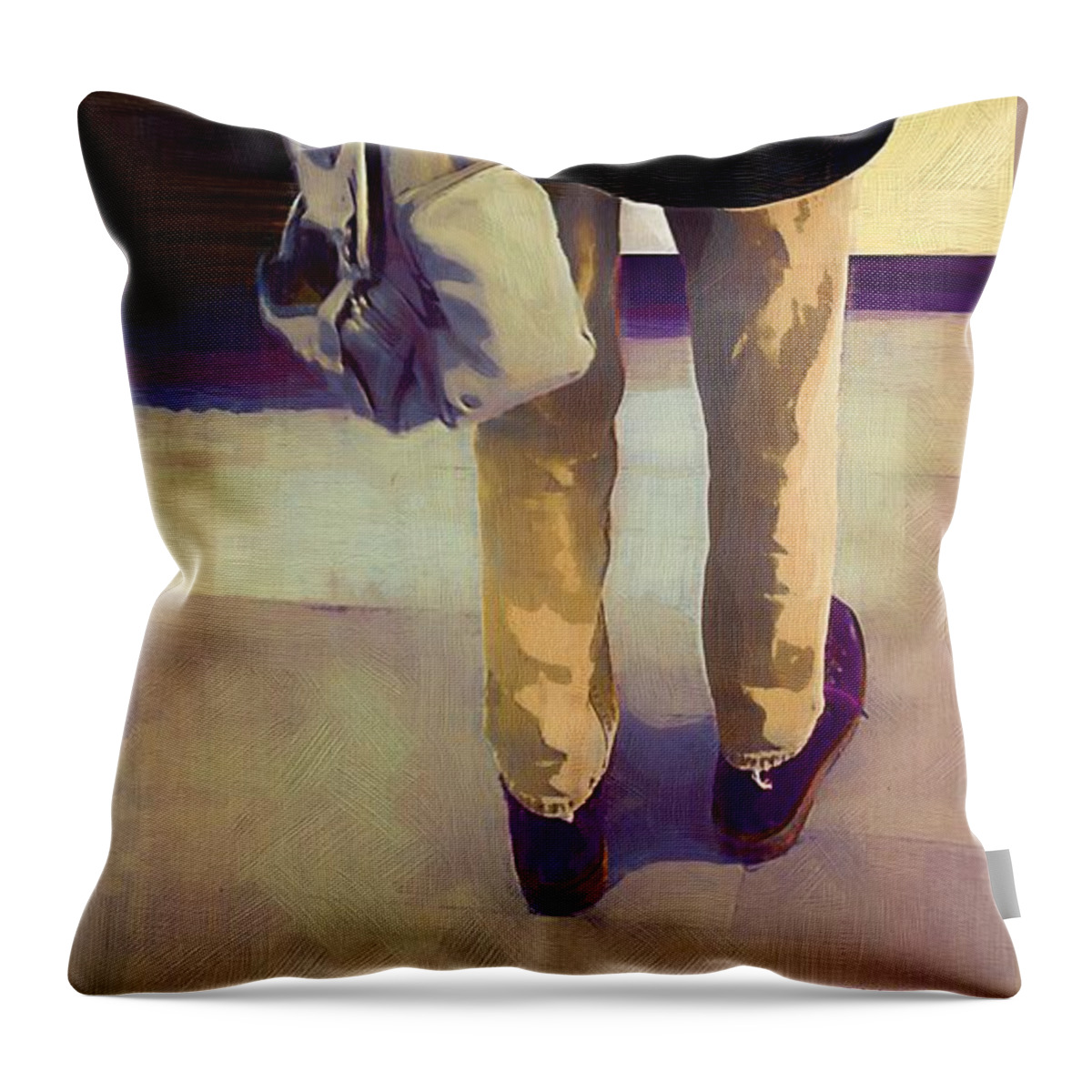 Legs Throw Pillow featuring the painting Purple Shoes at the Museum by RC DeWinter