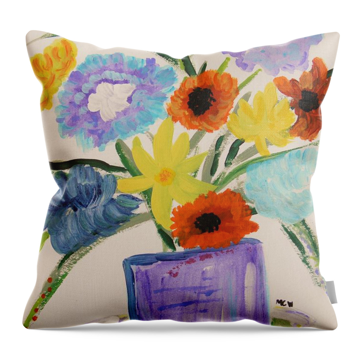 Vase Throw Pillow featuring the painting Purple Vase Filled by Mary Carol Williams