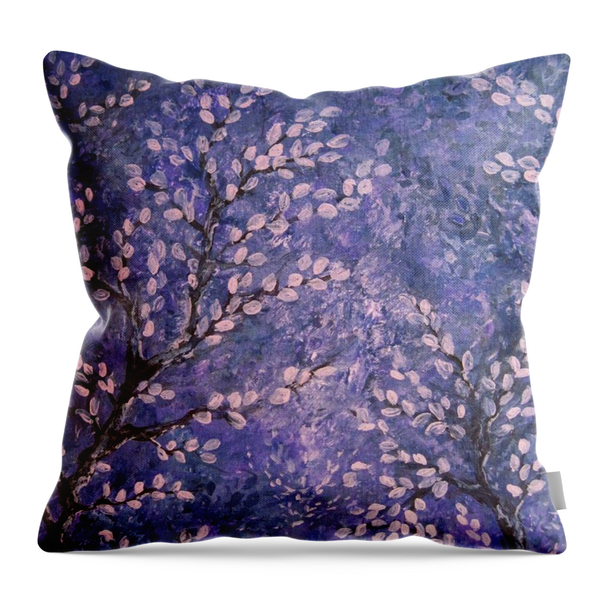 Pussy Willows Throw Pillow featuring the painting Pussy willow blues by Megan Walsh