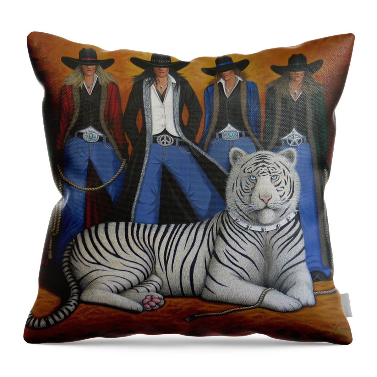 Tiger Throw Pillow featuring the painting Pussycat Dolls by Lance Headlee