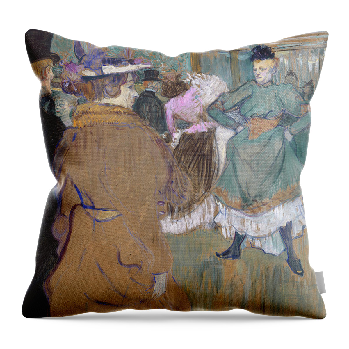 Moulin-rouge Throw Pillow featuring the painting Quadrille At The Moulin Rouge, 1892 by Henri de Toulouse-Lautrec