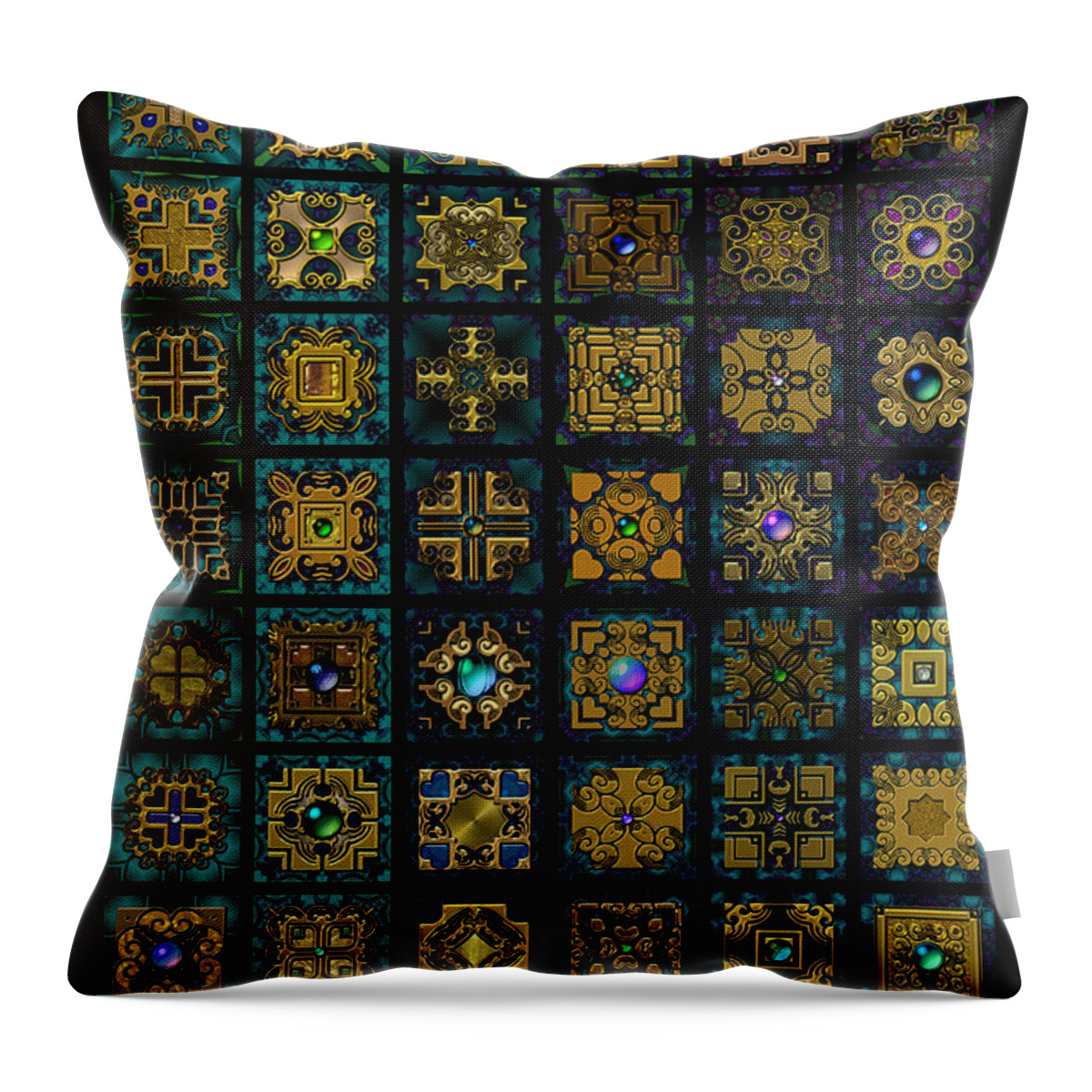 Blue Throw Pillow featuring the digital art Quadtiles One Dingbat Quilt by Ann Stretton