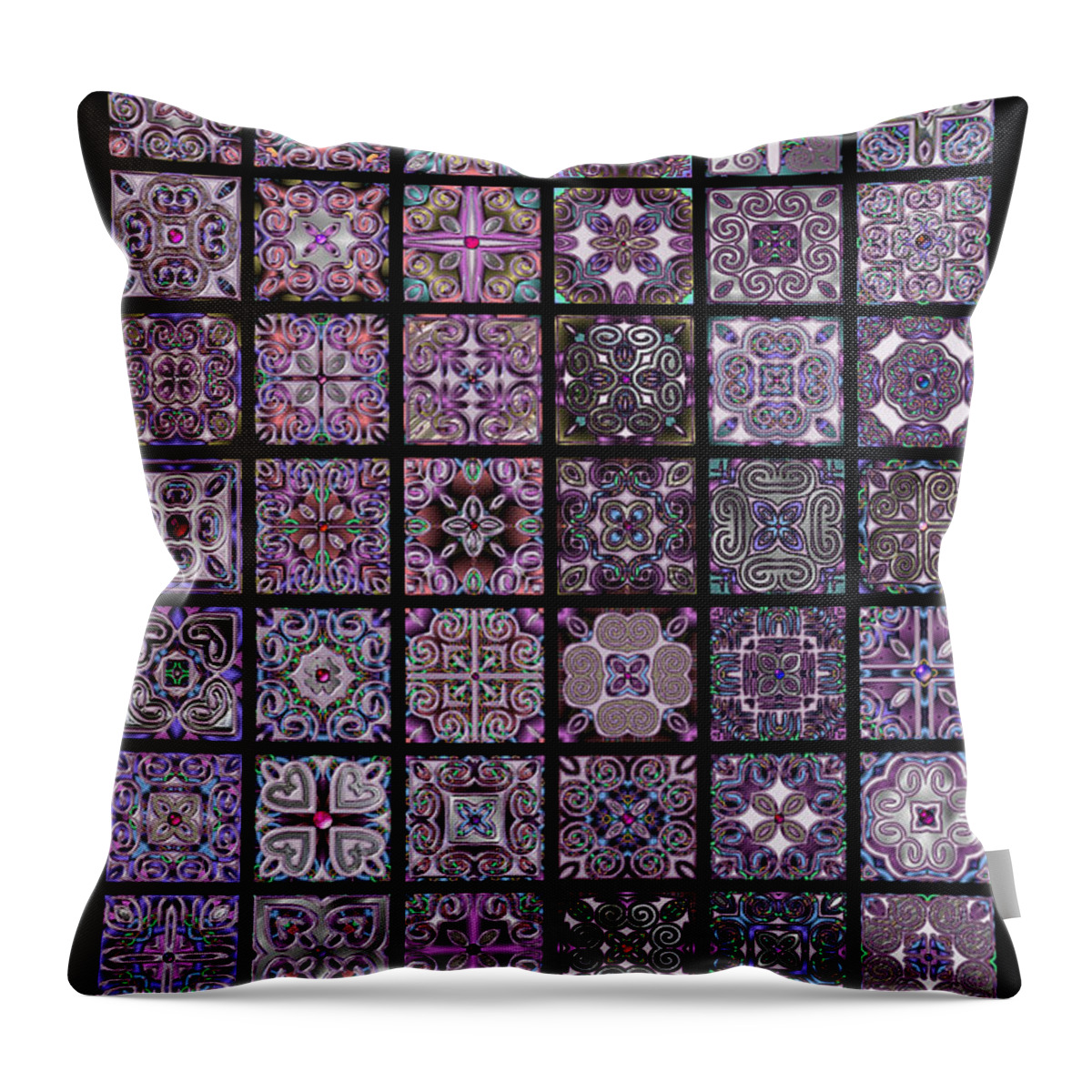 Flowers Throw Pillow featuring the digital art Quadtiles Three Dingbat Quilt by Ann Stretton