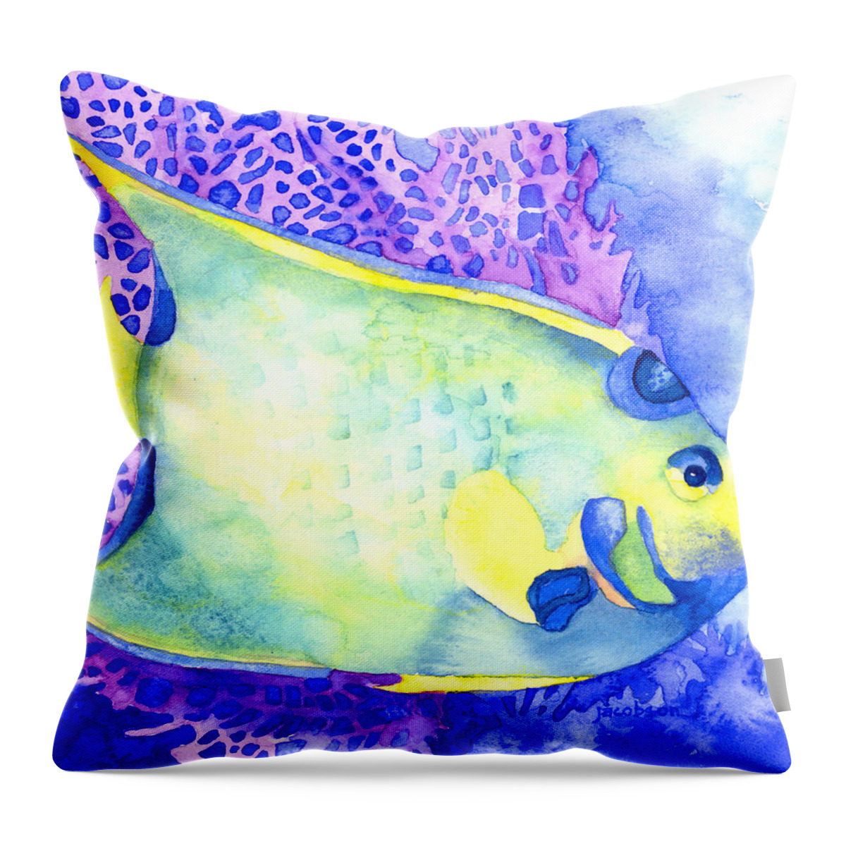 Angelfish Throw Pillow featuring the painting Queen Angelfish by Pauline Walsh Jacobson
