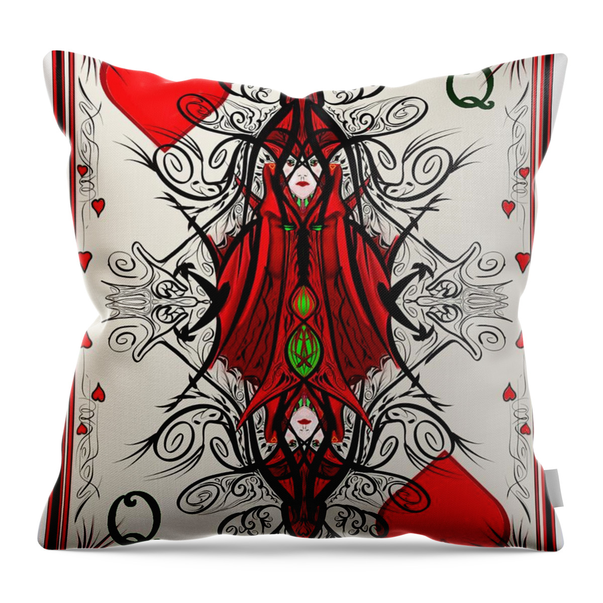 Cards Throw Pillow featuring the digital art Queen of Arts by Douglas Day Jones