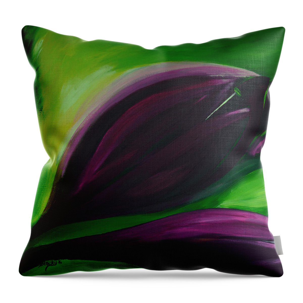 Tulips Throw Pillow featuring the painting Queen Of The Night Tulips by Donna Blackhall