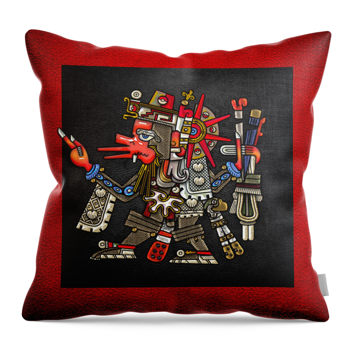 'treasures Of Mesoamerica' Collection By Serge Averbukh Throw Pillow featuring the digital art Quetzalcoatl in human warrior form - Codex Borgia by Serge Averbukh