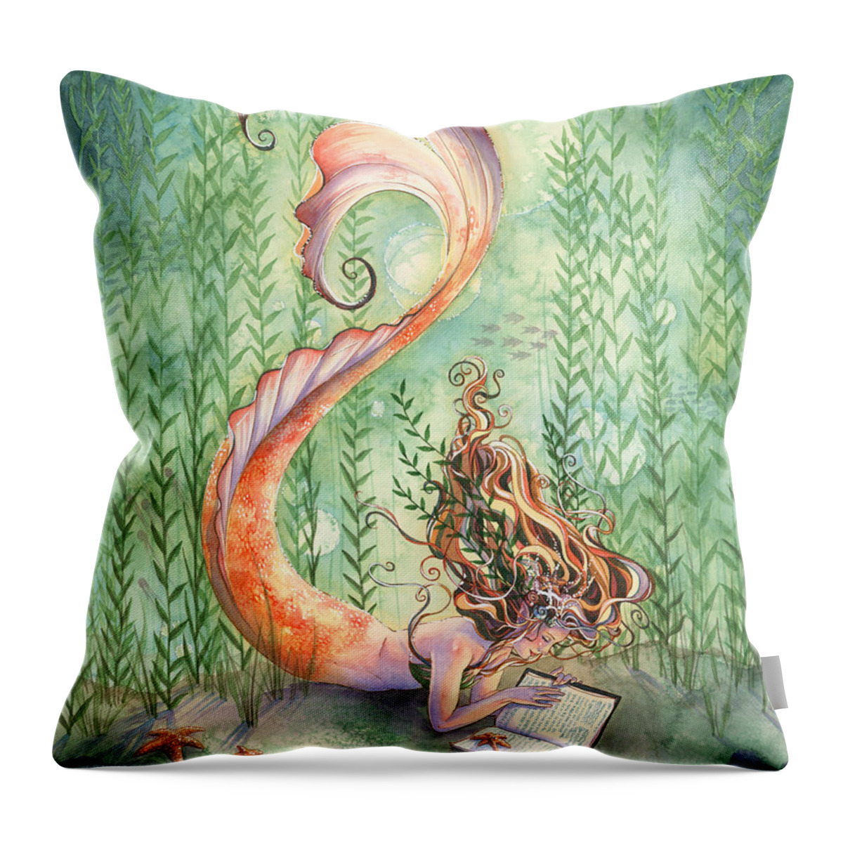 Mermaid Throw Pillow featuring the painting Quiet Time by Sara Burrier