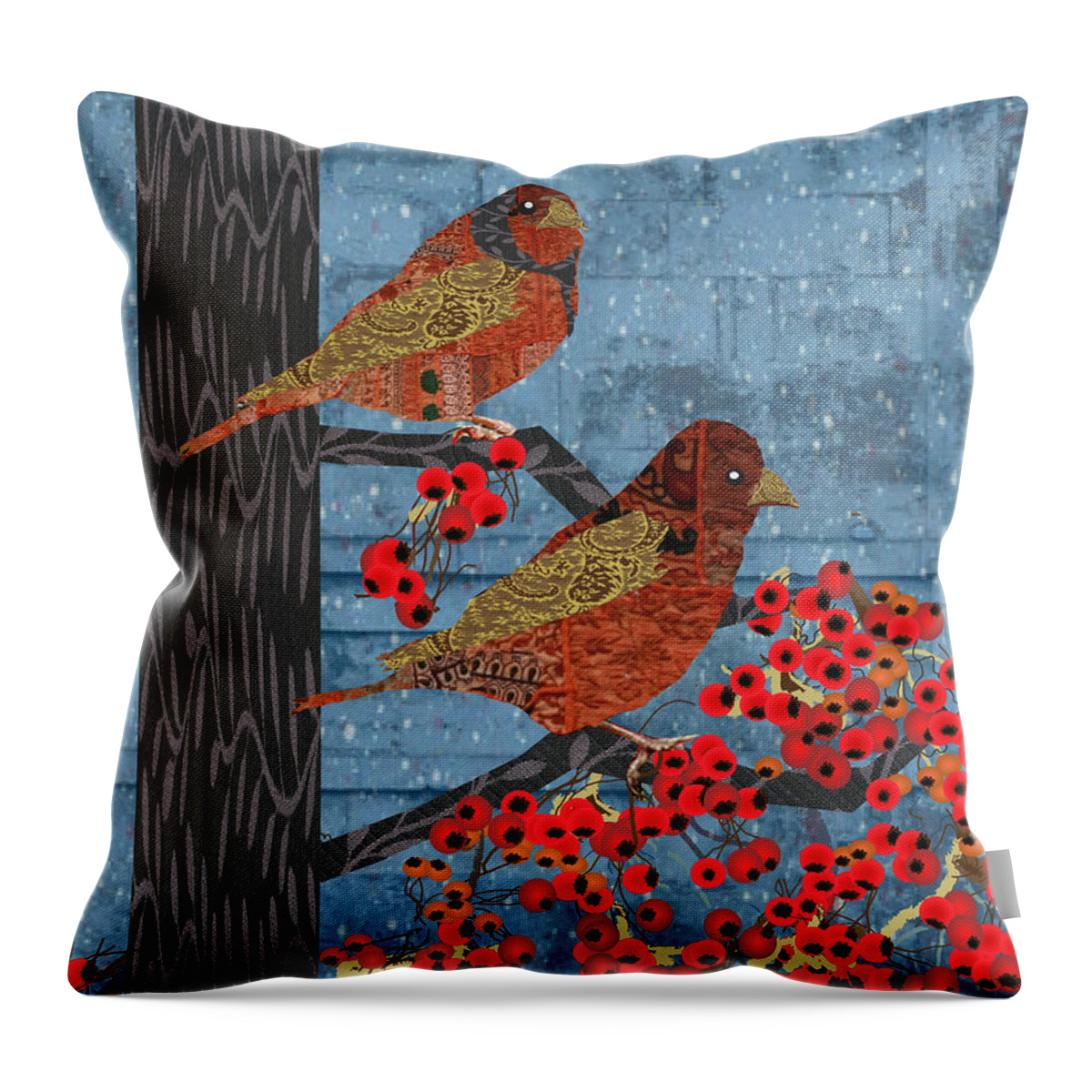 Fabric Birds Throw Pillow featuring the digital art Sage Brush Sparrow in Rain by Kim Prowse