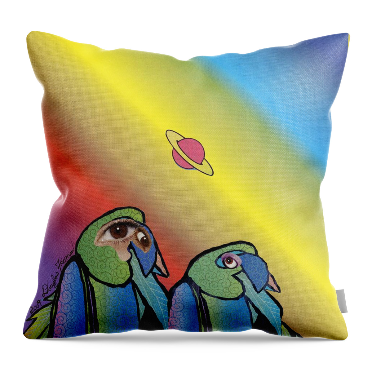 Birds Throw Pillow featuring the mixed media Quirky Birds by Douglas Fromm