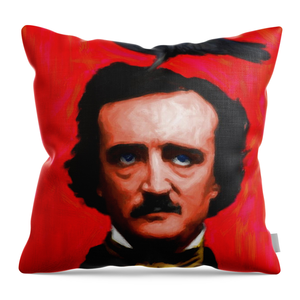 Celebrity Throw Pillow featuring the photograph Quoth The Raven Nevermore - Edgar Allan Poe - Painterly - Red - Standard Size by Wingsdomain Art and Photography