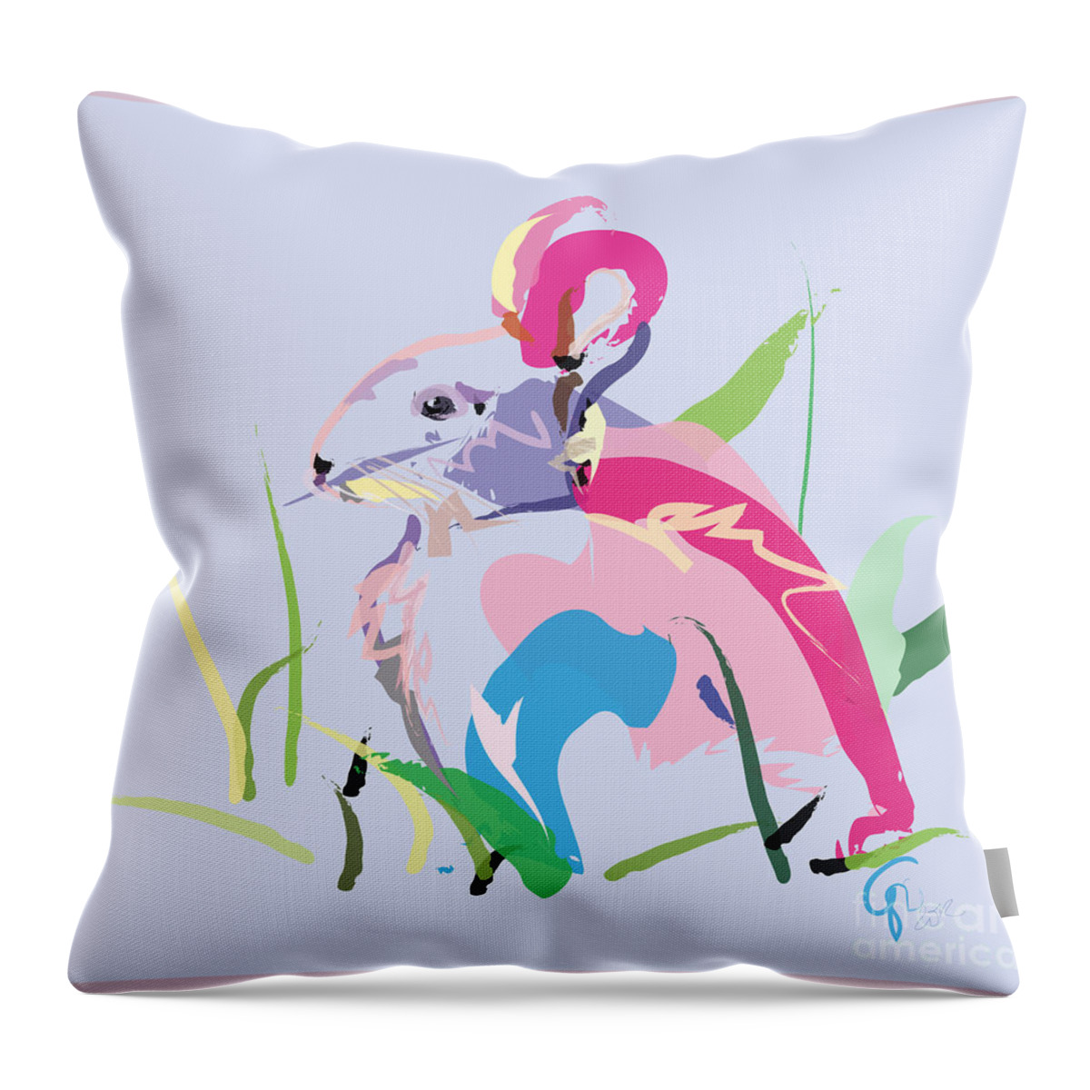 Pet Throw Pillow featuring the painting Rabbit - Bunny In Color by Go Van Kampen