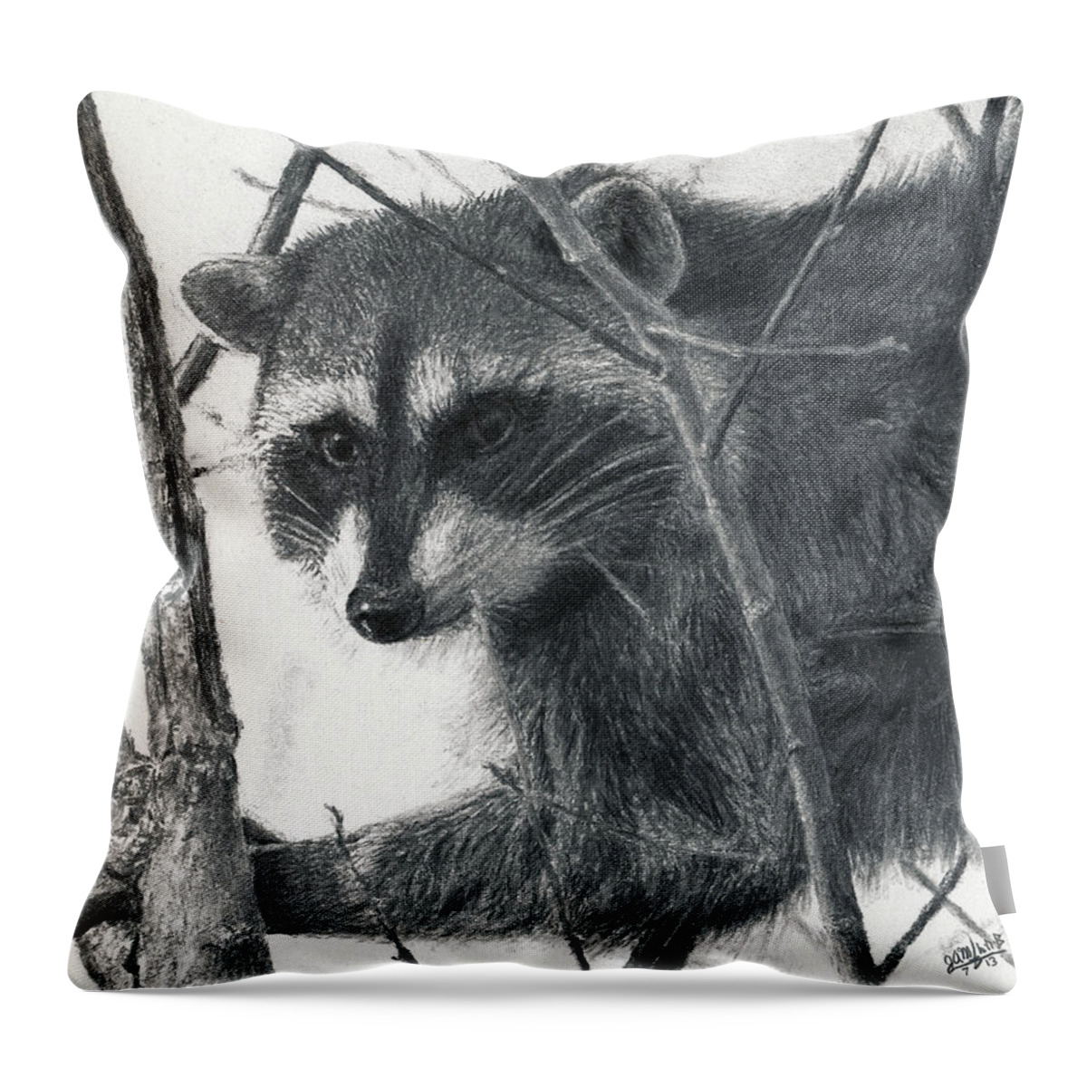 Animal Throw Pillow featuring the drawing Raccoon - Charcoal Experiment by Joshua Martin