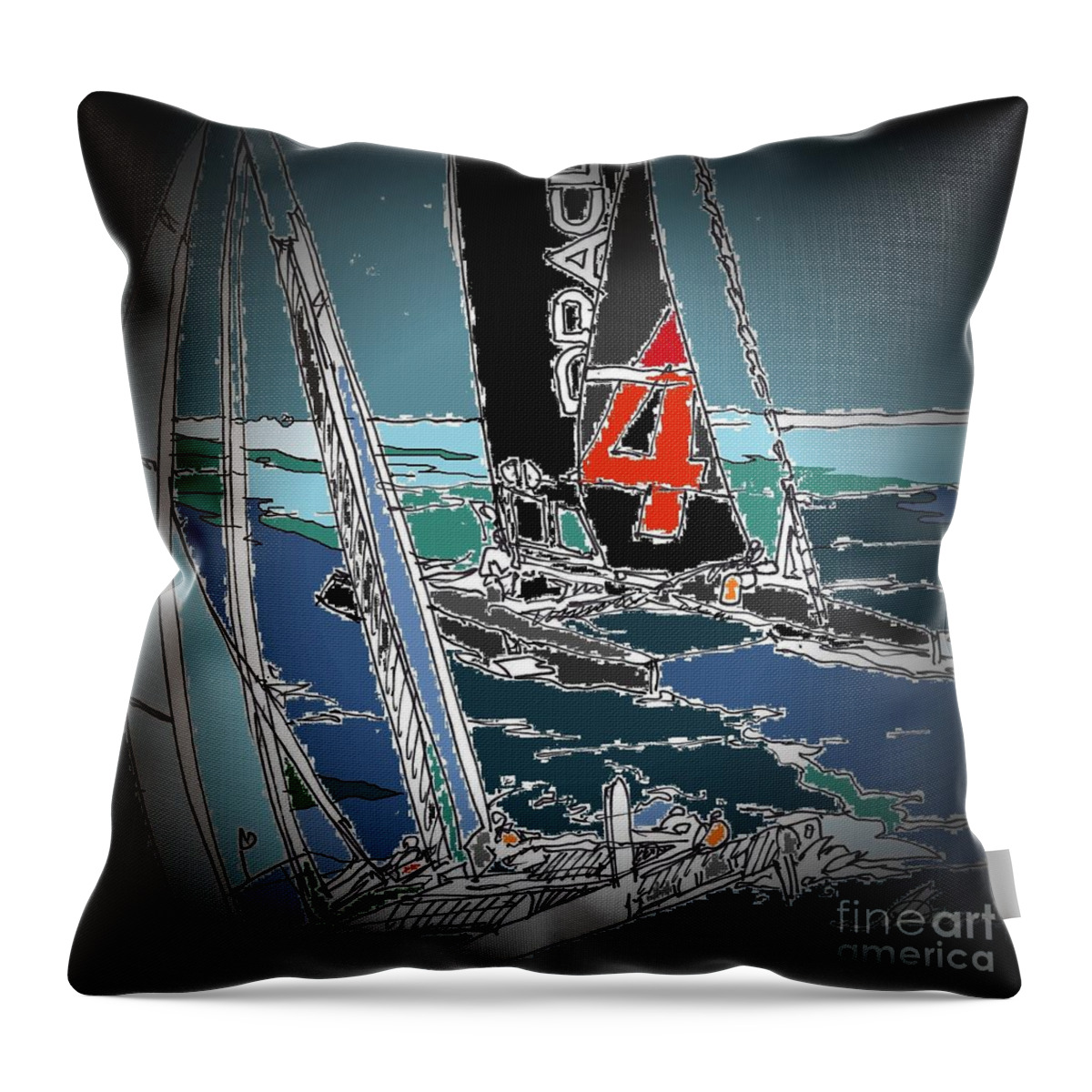 American Cup Races Yachting Throw Pillow featuring the drawing Races 3 by Andrew Drozdowicz