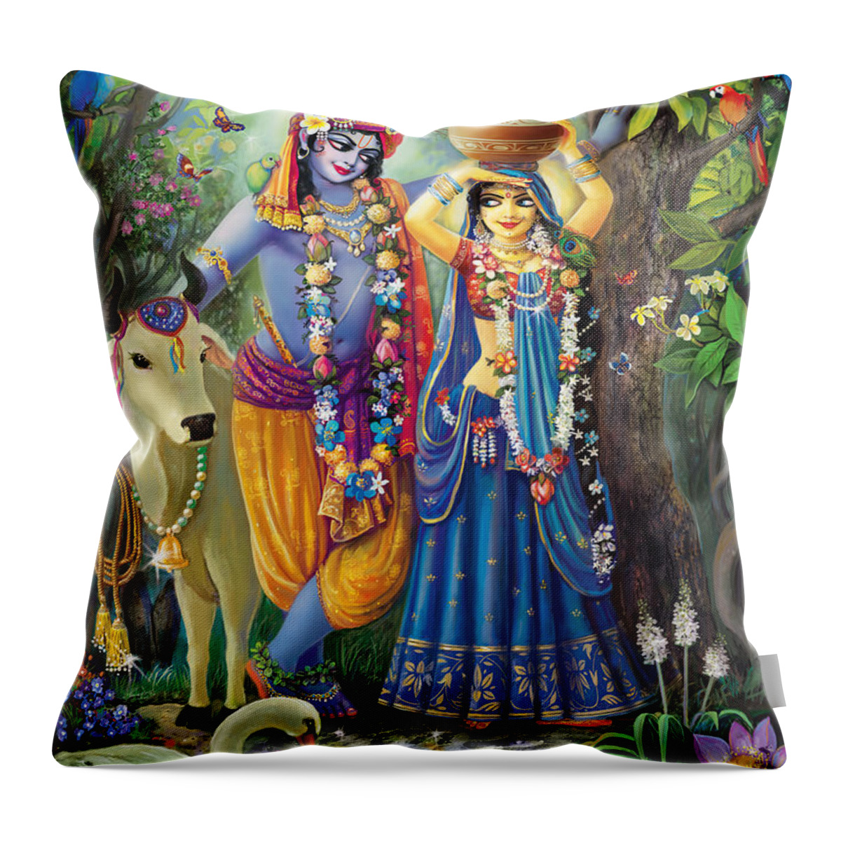 Radha-krishna Throw Pillow featuring the painting Radha-Krishna Radhakunda by Lila Shravani