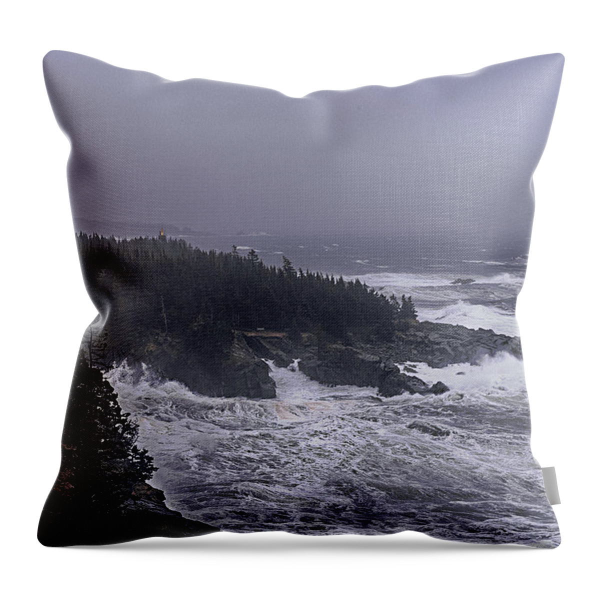 Lighthouses Photographs Throw Pillow featuring the photograph Raging Fury at Quoddy by Marty Saccone