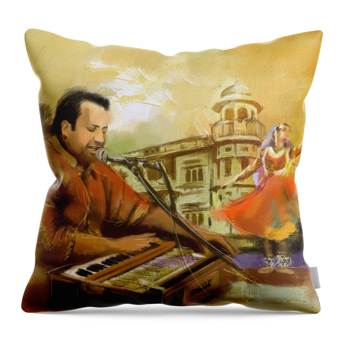 Zakir Throw Pillow featuring the painting Rahat Fateh Ali Khan by Catf