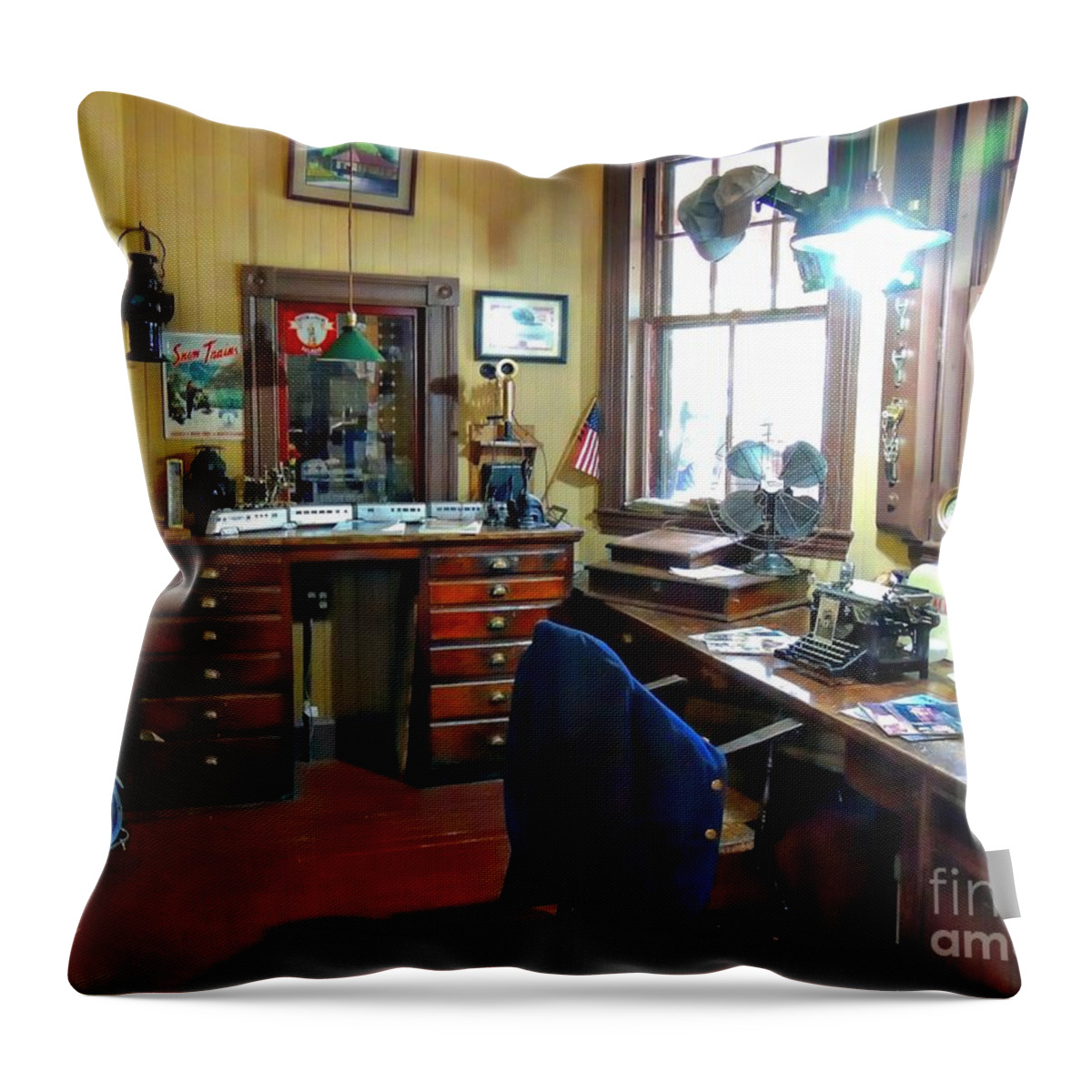 Landmark Throw Pillow featuring the photograph Rail Road Office by Marcia Lee Jones