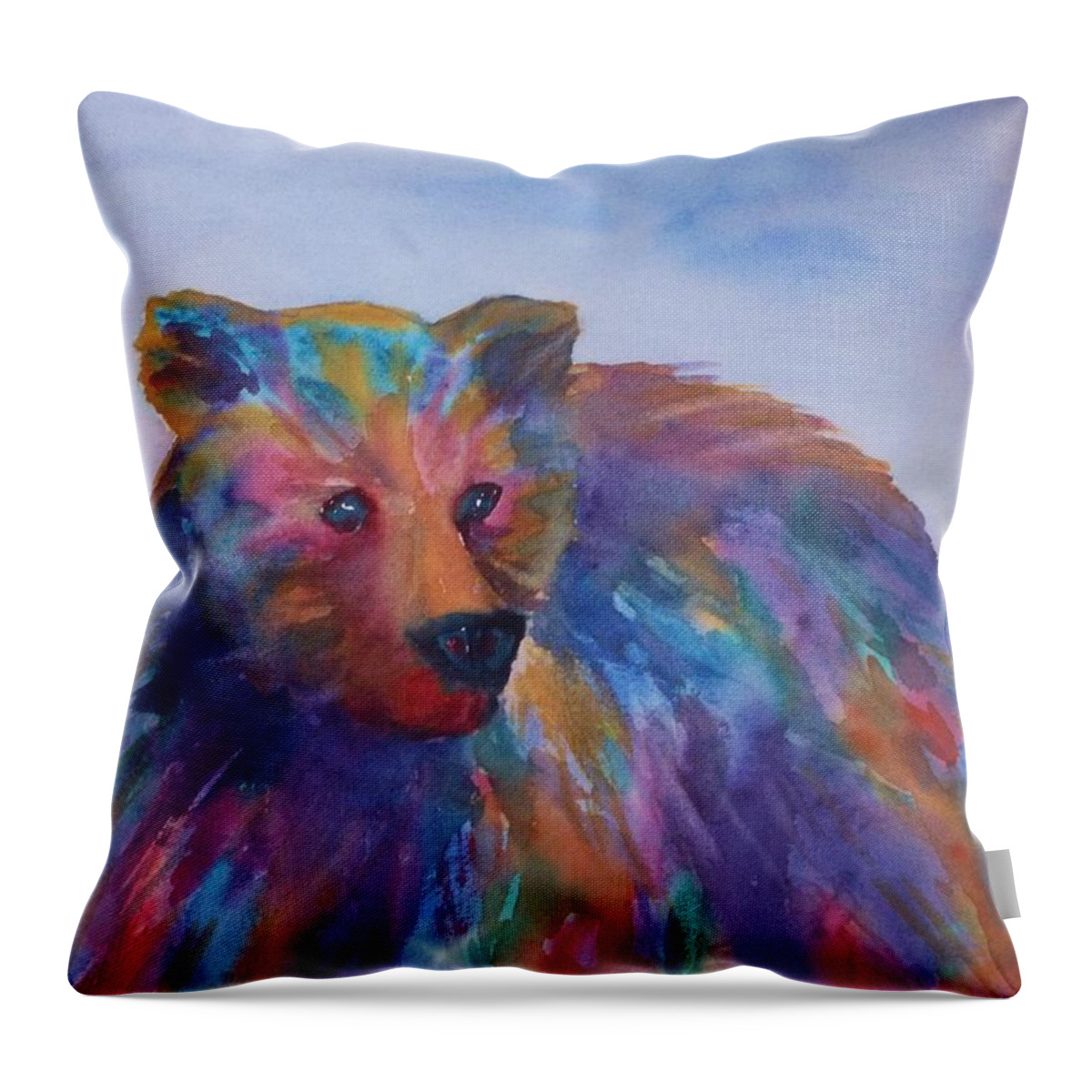 Bear Throw Pillow featuring the painting Rainbow Bear by Ellen Levinson