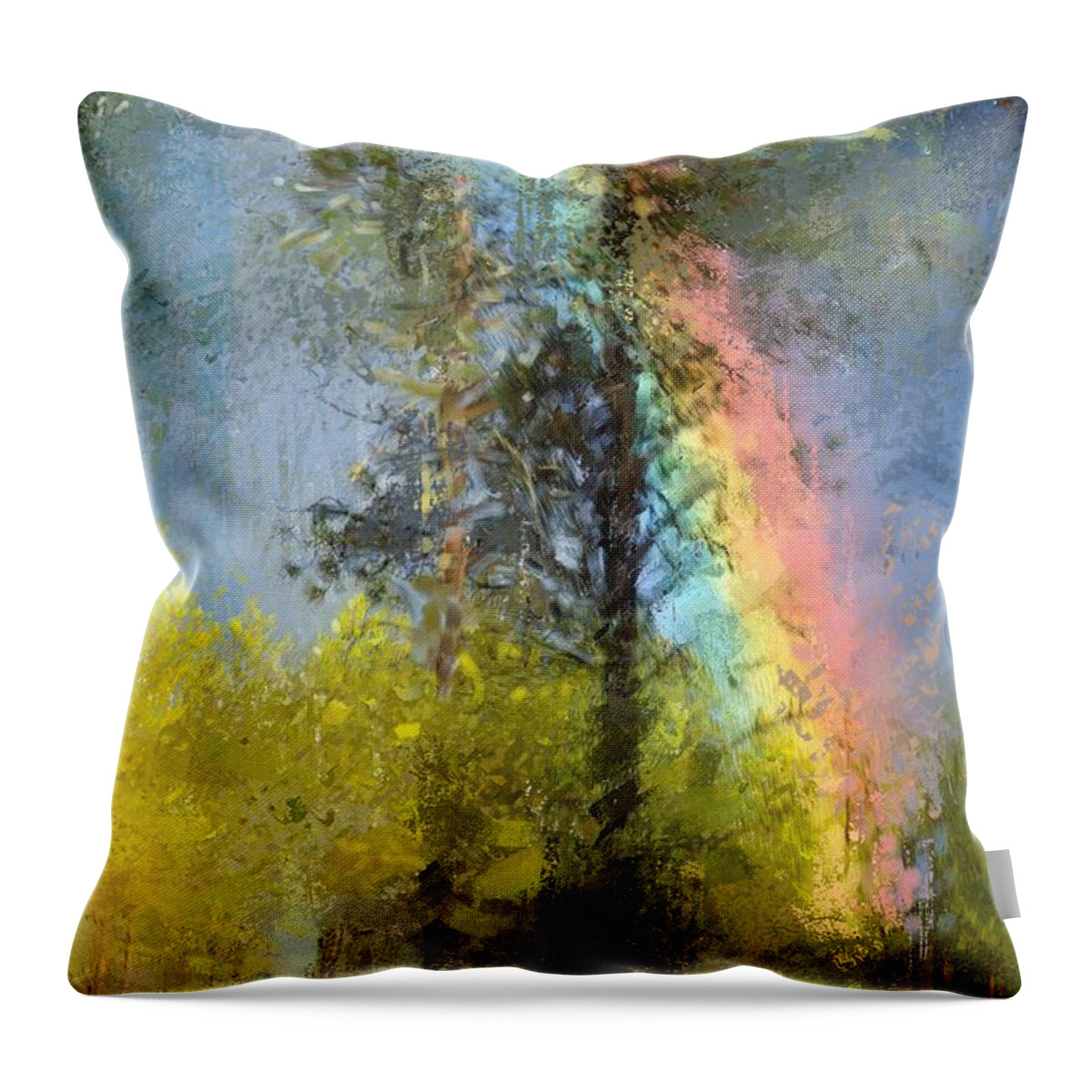 Beauty Throw Pillow featuring the digital art Rainbow in the forest by Debra Baldwin