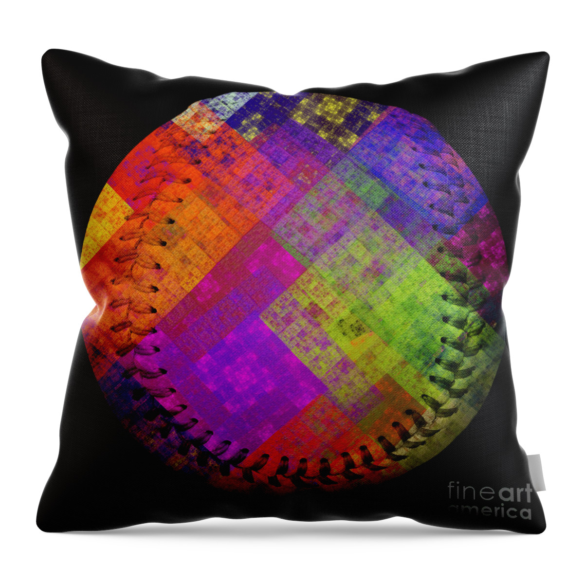 Baseball Throw Pillow featuring the digital art Rainbow Infusion Baseball Square by Andee Design