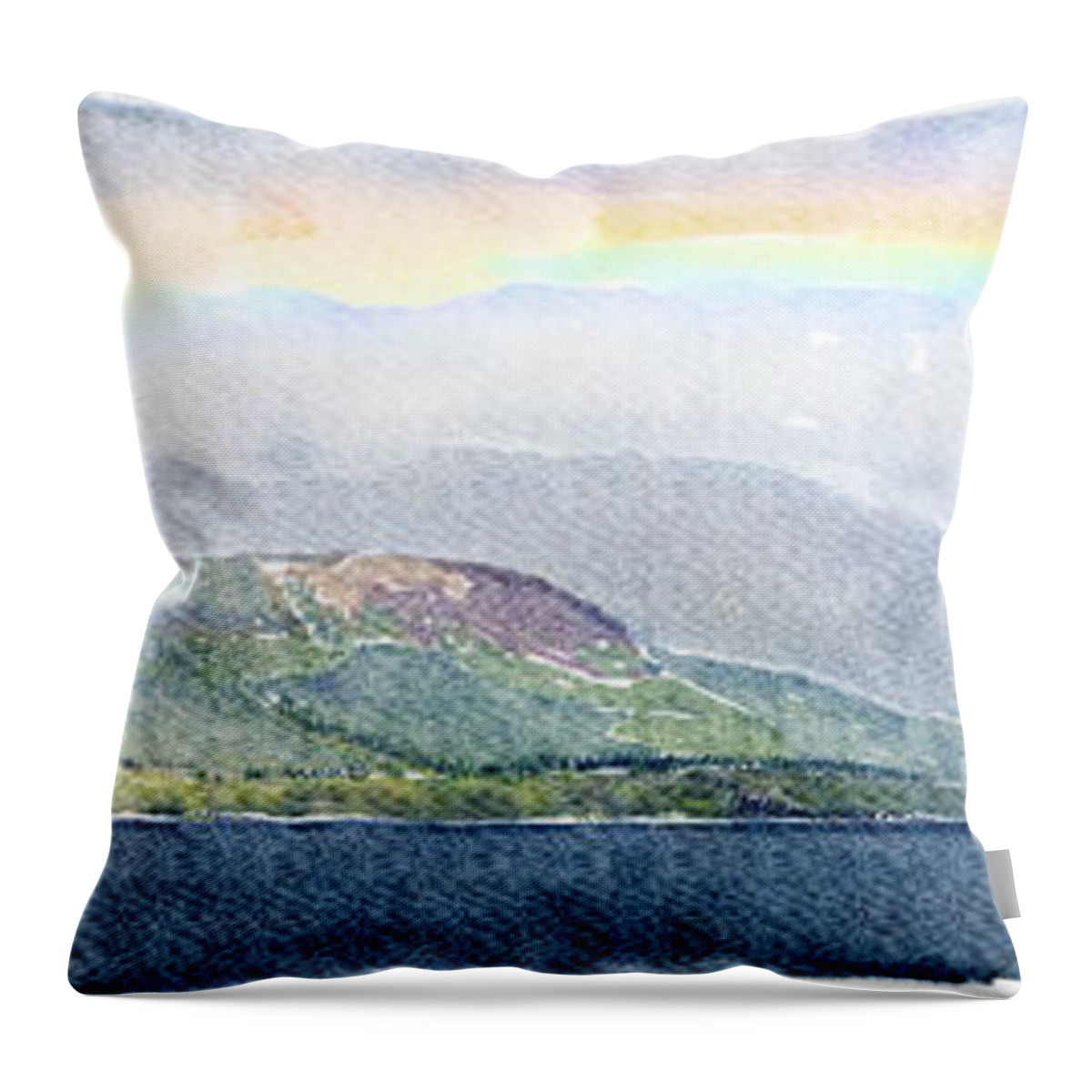 Arran Throw Pillow featuring the digital art Rainbow over the Isle of Arran by Liz Leyden
