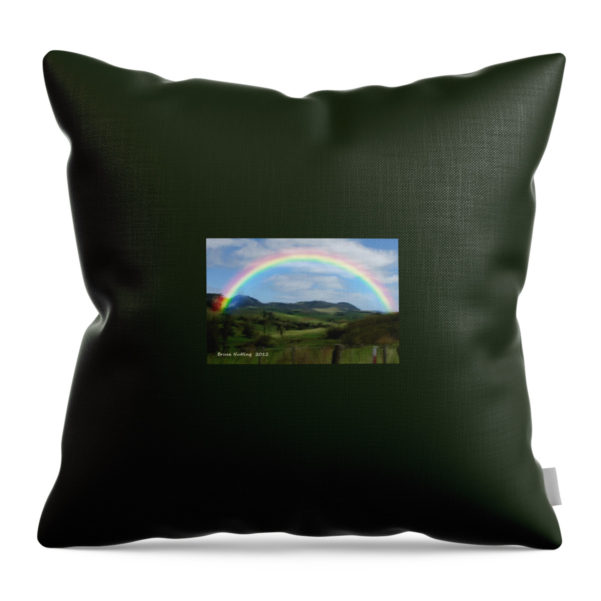 Rainbow Throw Pillow featuring the painting Rainbow Over the Valley by Bruce Nutting