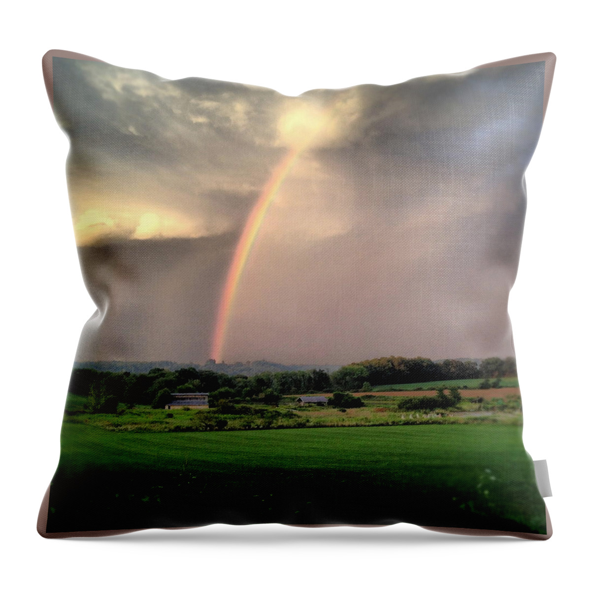 Rainbow Throw Pillow featuring the photograph Rainbow Poured Down by Angela Rath