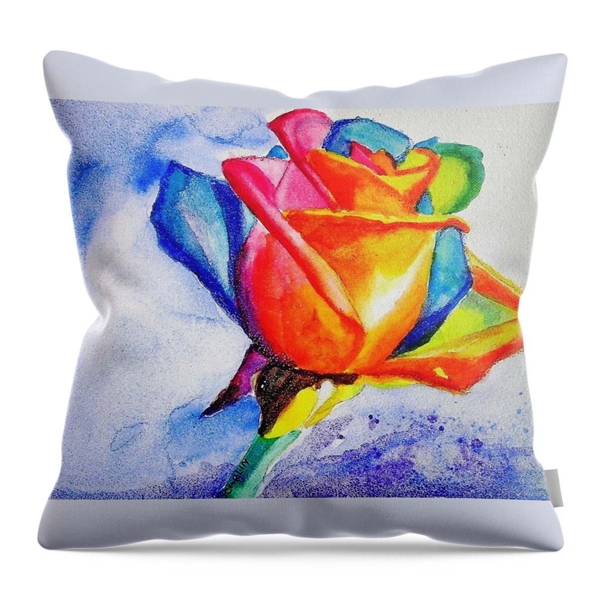 Rose Throw Pillow featuring the painting Rainbow Rose by Carlin Blahnik CarlinArtWatercolor