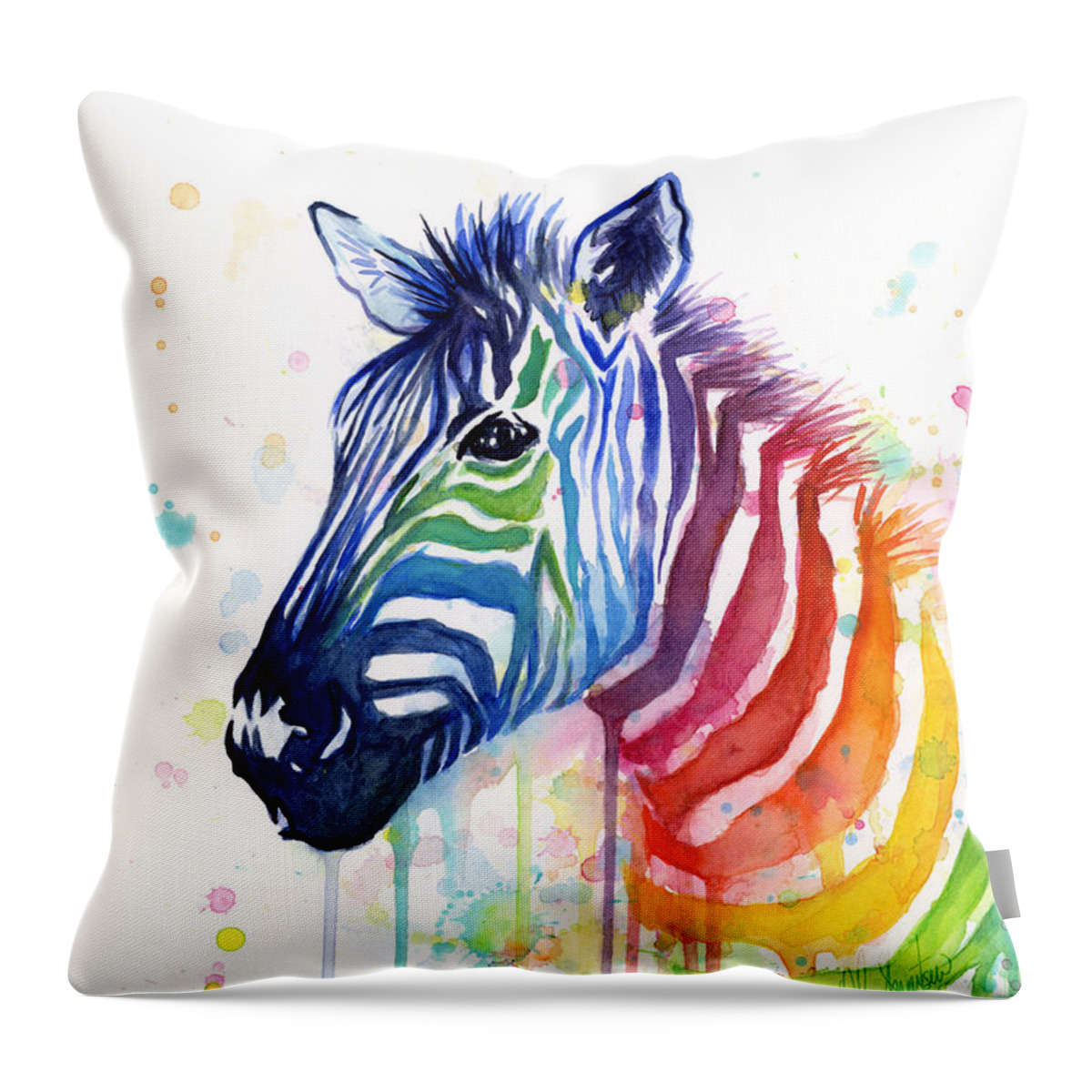 Rainbow Throw Pillow featuring the painting Rainbow Zebra - Ode to Fruit Stripes by Olga Shvartsur