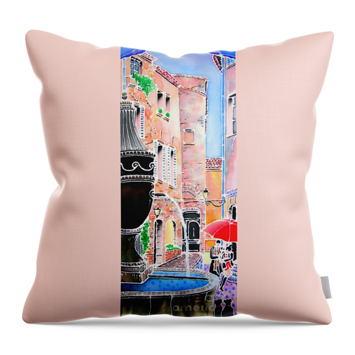 Rairain Throw Pillow featuring the painting Raining in St-Paul de Vence by Hisayo OHTA