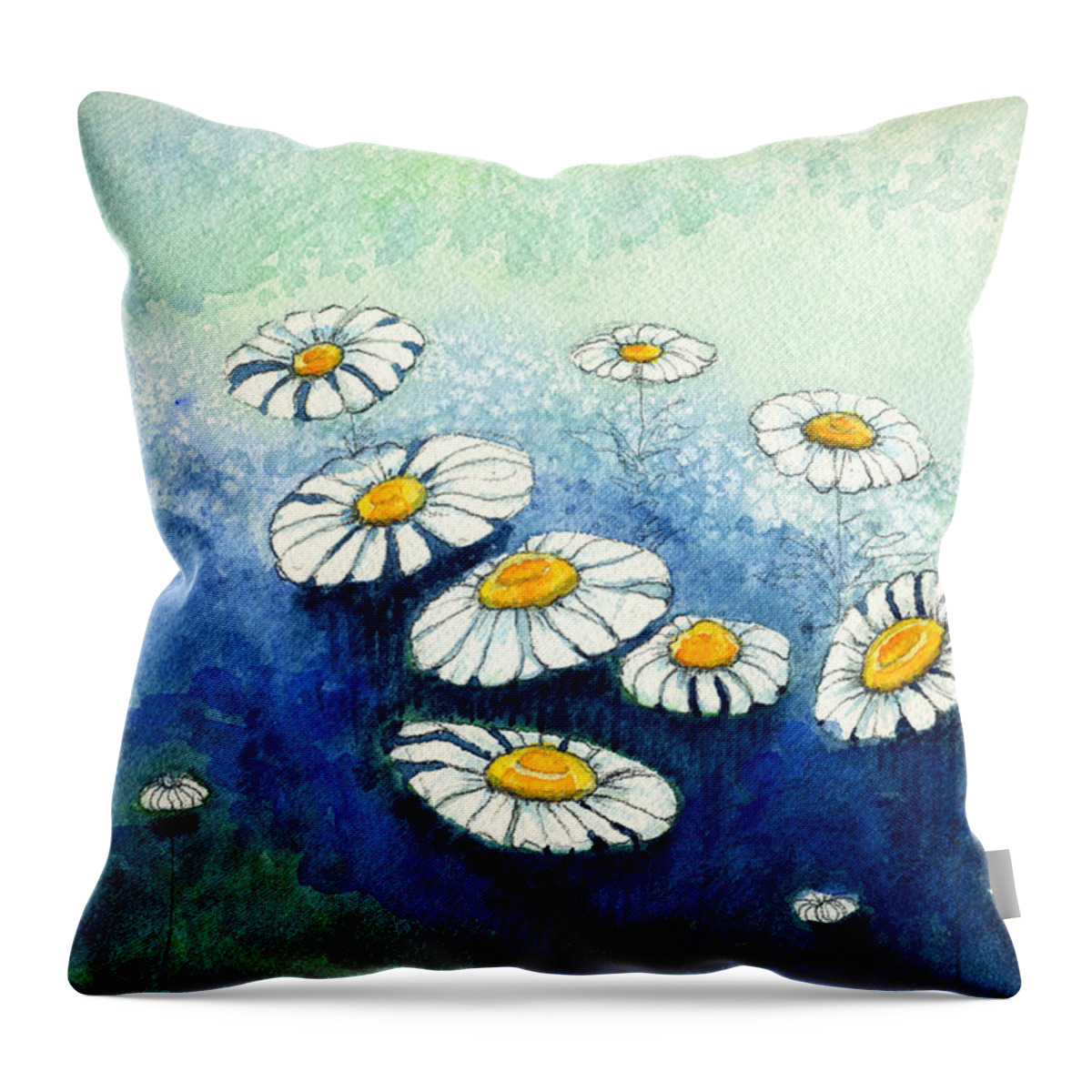 Indigo Throw Pillow featuring the painting Rainy Daisies by Katherine Miller