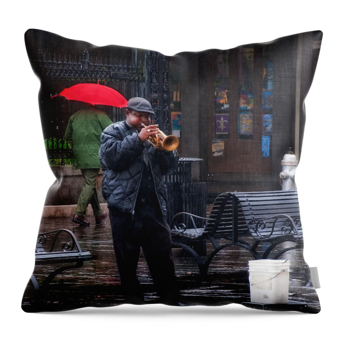 Music Throw Pillow featuring the photograph Rainy Day Blues New Orleans by Kathleen K Parker