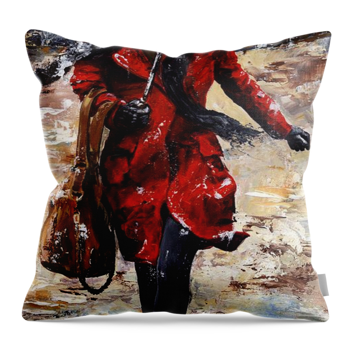 Rain Throw Pillow featuring the painting Rainy day - Woman of New York 10 by Emerico Imre Toth