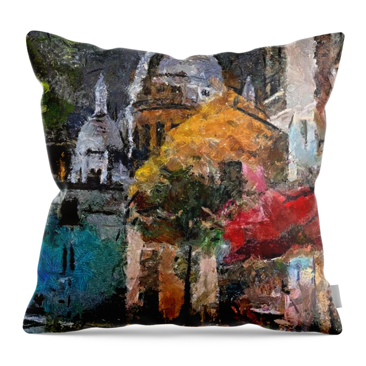 Cityscape Throw Pillow featuring the painting Rainy Evening In Montmartre by Dragica Micki Fortuna