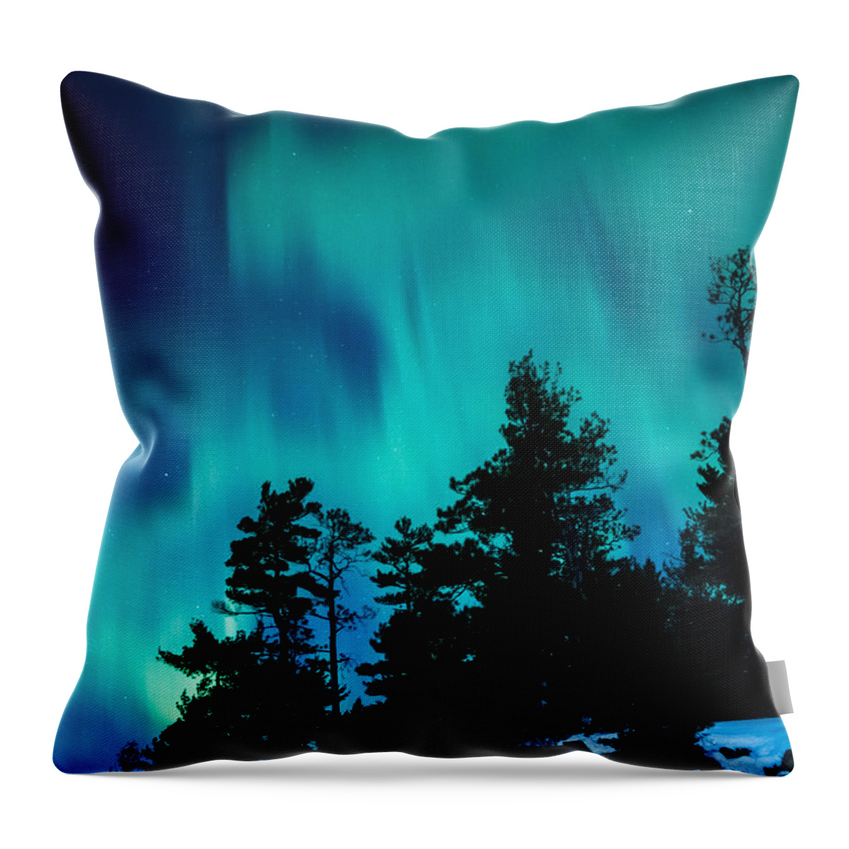Northern Lights Throw Pillow featuring the photograph Rainy Lake Lights by Lori Dobbs