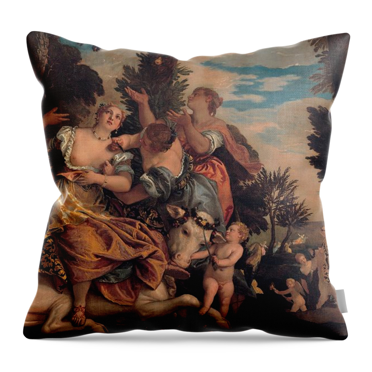 1581-1584 Throw Pillow featuring the painting Rape of Europa by Paolo Veronese