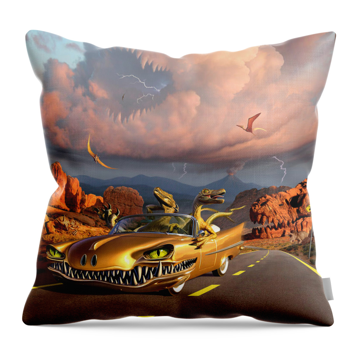Dinosaurs Throw Pillow featuring the digital art Rapt Patrol by Jerry LoFaro
