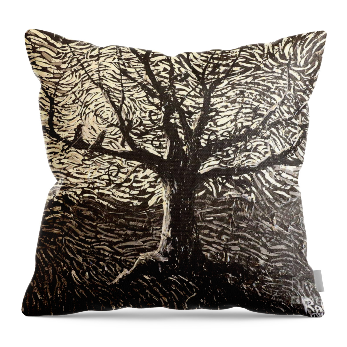  Throw Pillow featuring the painting Raven Tree by Stefan Duncan