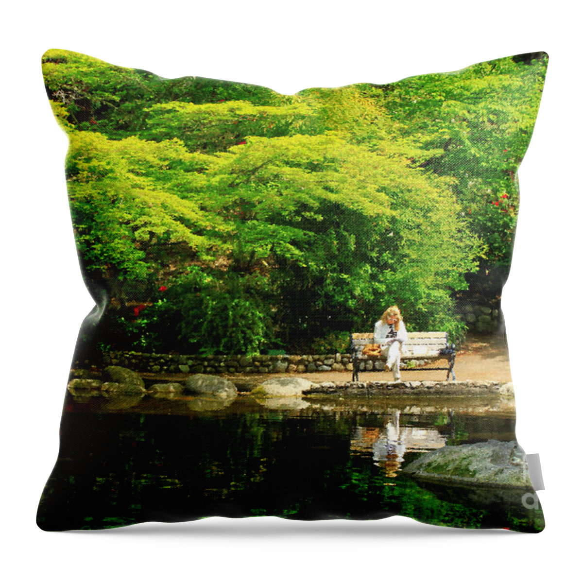 Pond Throw Pillow featuring the photograph Reading At The Pond by James Eddy