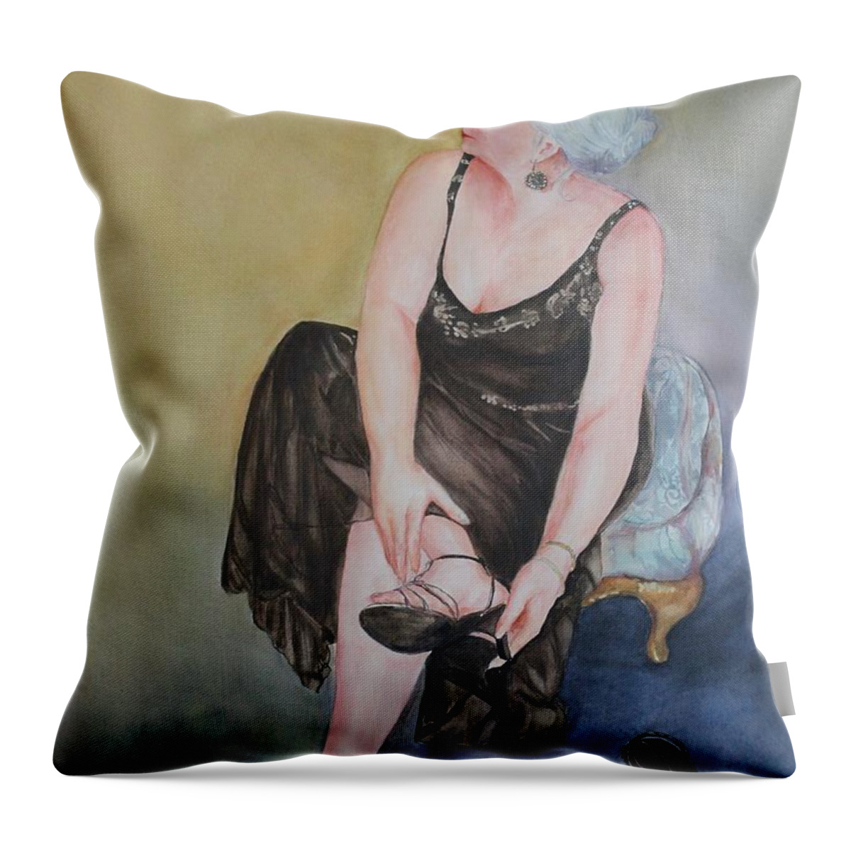 Lady Throw Pillow featuring the painting Ready for the evening by Kyong Burke