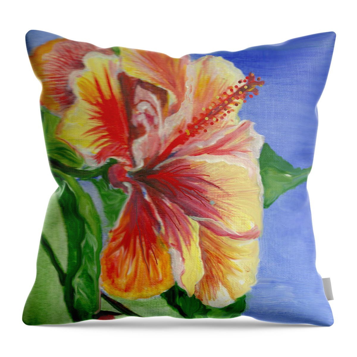 Hibiscus Throw Pillow featuring the painting Ready for the Red Carpet by Sarabjit Singh