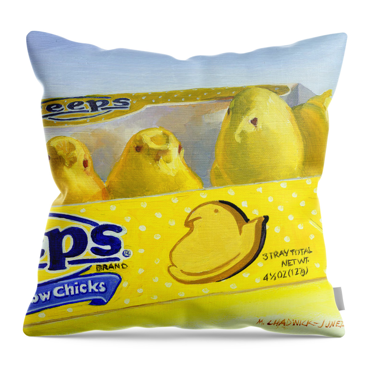 Peeps Throw Pillow featuring the painting Rebel Chick by Marguerite Chadwick-Juner