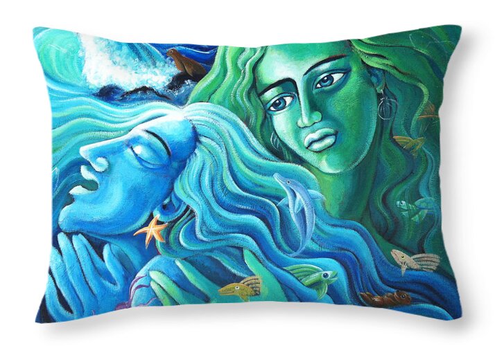 Ocean Throw Pillow featuring the painting Reclaiming the Seas by Angela Treat Lyon