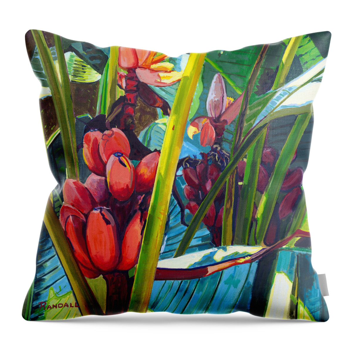 Bananas Throw Pillow featuring the painting Red and Green by David Randall