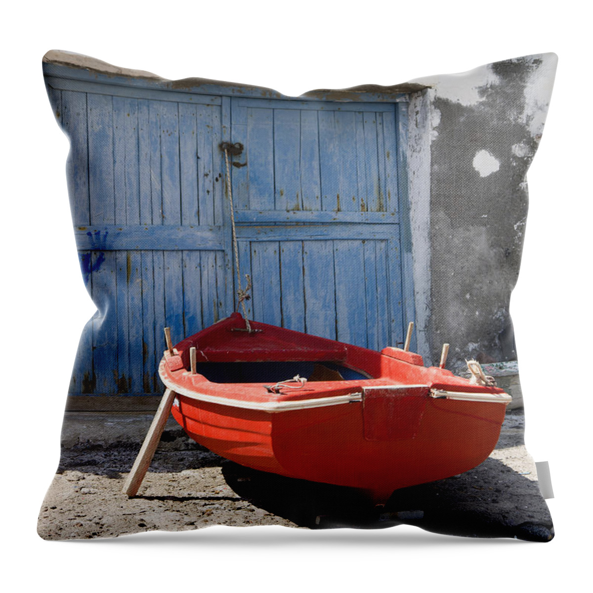Santorini Throw Pillow featuring the photograph Red and the Blue by Brenda Kean
