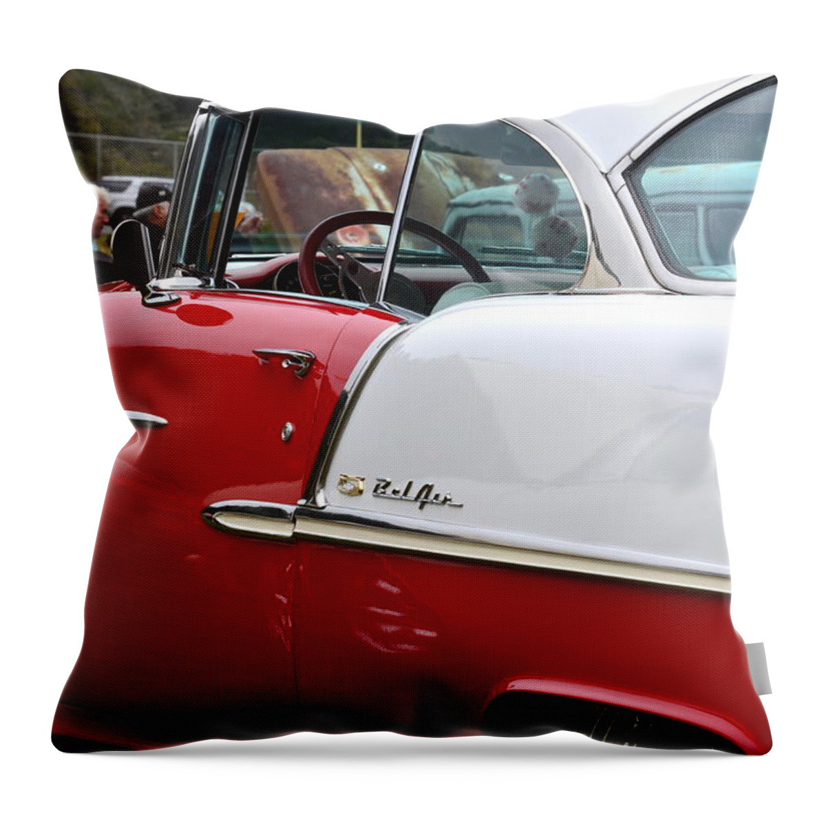  Throw Pillow featuring the photograph Red and White 55 Chevy by Dean Ferreira