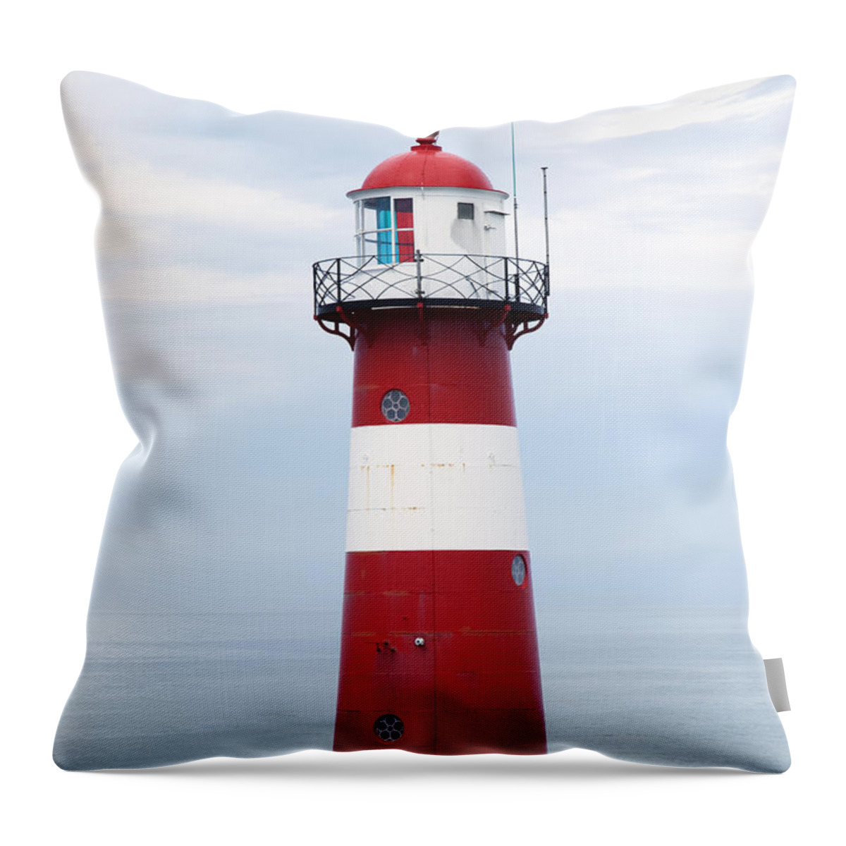 Cloud Throw Pillow featuring the photograph Red And White Lighthouse by Peter Zoeller