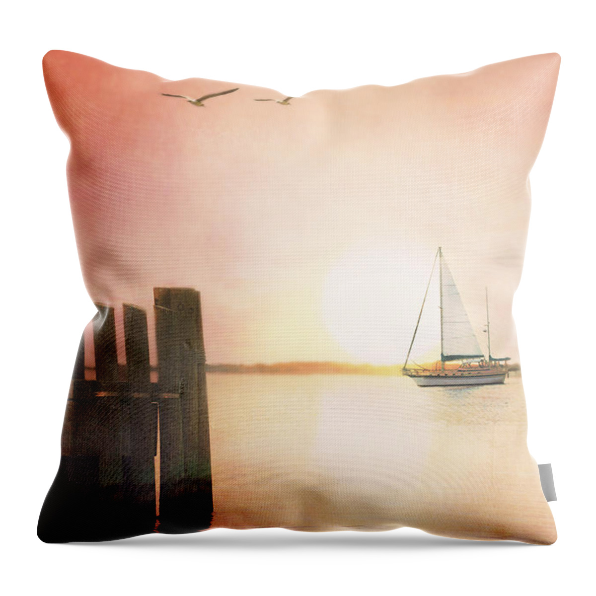 Boat Throw Pillow featuring the photograph Red at Night by Stephanie Frey