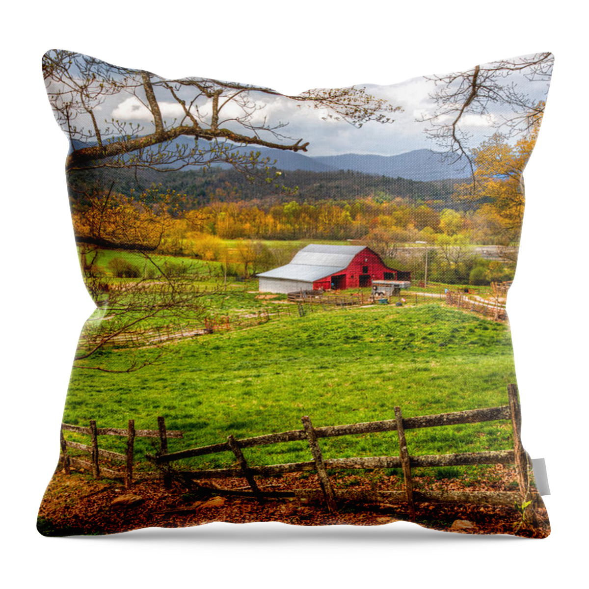 Andrews Throw Pillow featuring the photograph Red Barn by Debra and Dave Vanderlaan